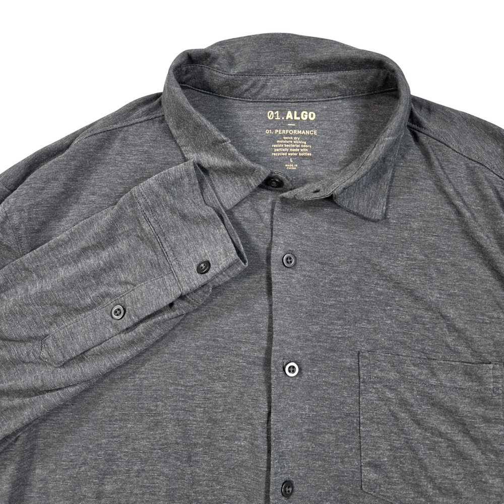 01.ALGO Mens Performance Shirt Large Gray Long Sleeve Moisture Wicking Stretch